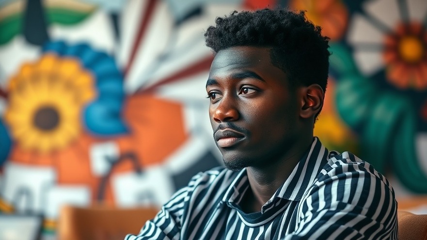 Young African individual engaged in conflict resolution training amid an abstract mural.