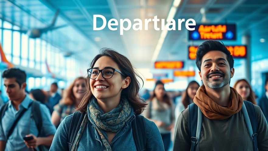 Vibrant airport departure scene with business travelers & logistics managers.