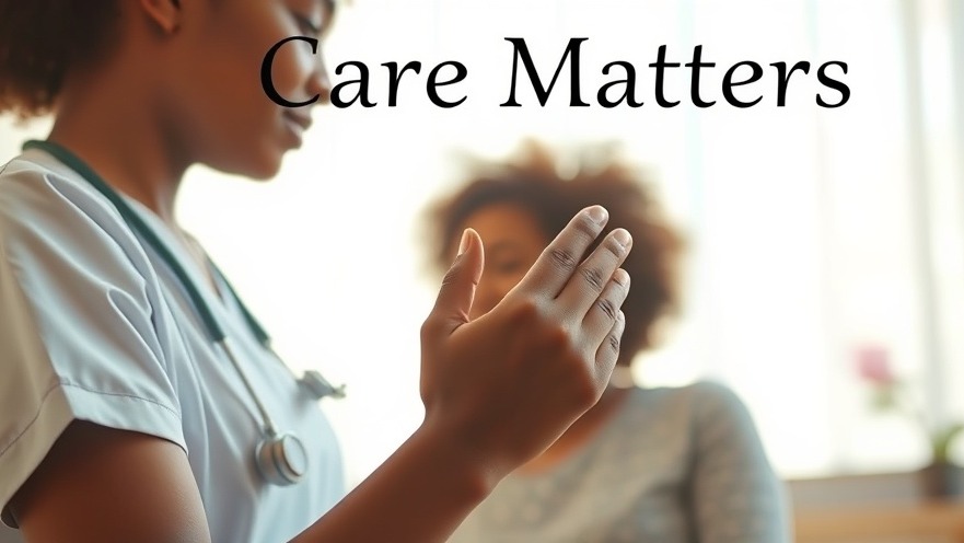 Nurse holding patient’s hand in a sunlit room, emphasizing that Care Matters.