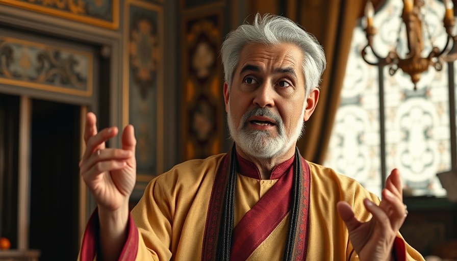 Man gesturing while speaking, elegant interior setting, digital public infrastructure discussion.