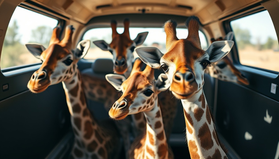 Curious giraffes in transport, highlighting giraffe reintroduction process.