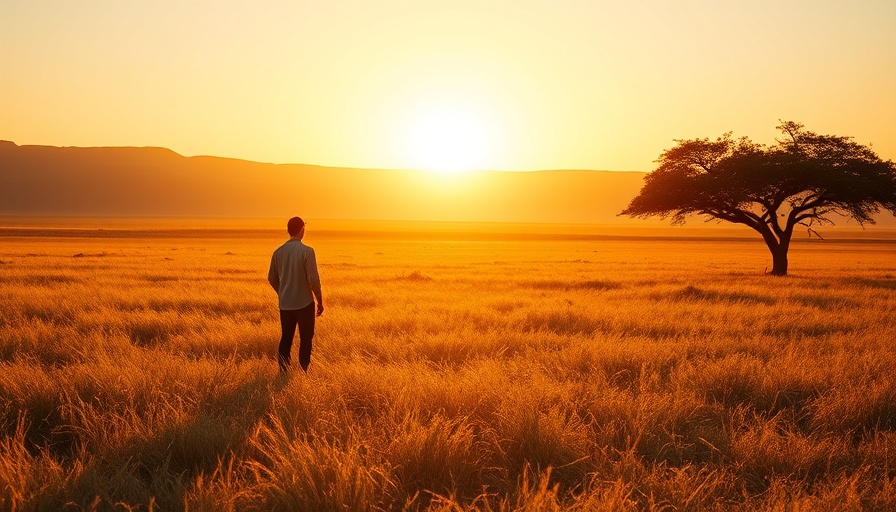 Scenic view of Upemba National Park at sunset with lone figure.