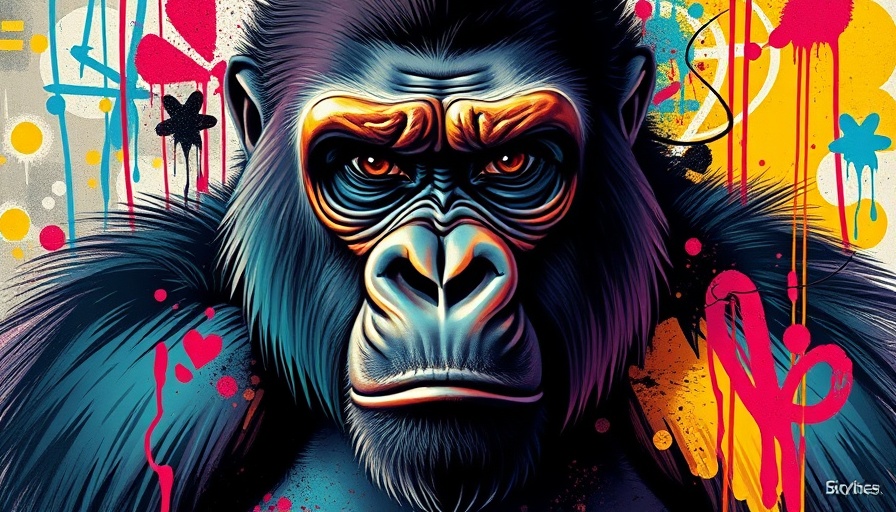 NFT conservation themed artistic gorilla portrait with graffiti elements