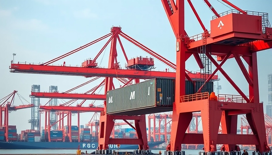 Shanghai Port cargo crane lifting containers, vibrant scene.