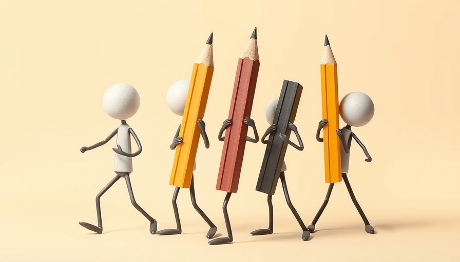 Whimsical cartoon figures with oversized pencils, math education theme.