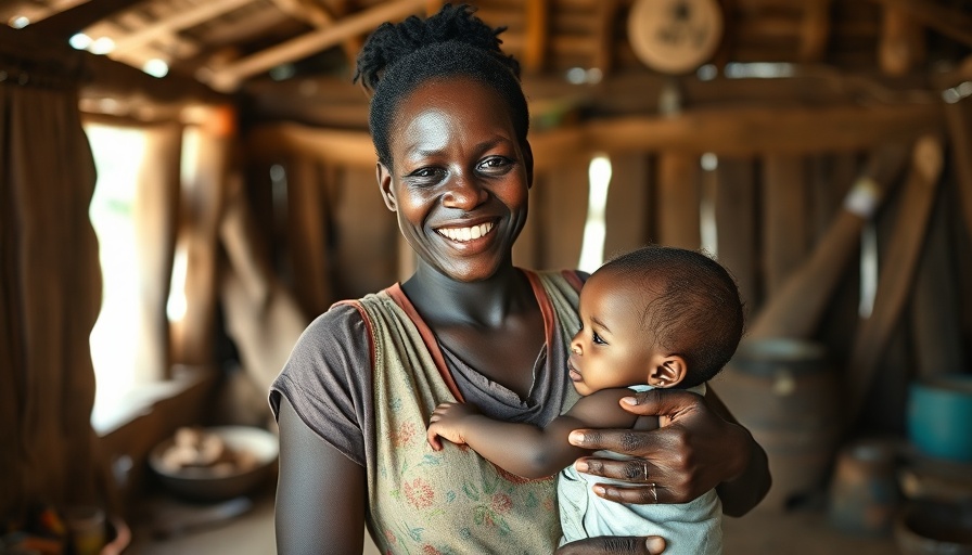 Young mother holding child in African rural setting, Women's Health Africa.