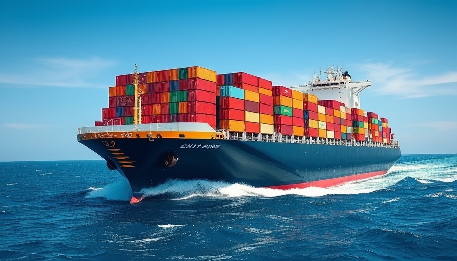Vast container ship on trade routes in open ocean