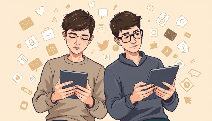 Abstract illustration of digital immersion with two people and tablets.