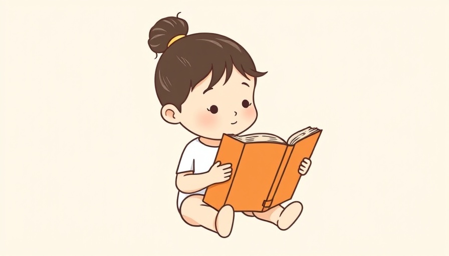 Minimalist child reading a book illustration, soft colors.