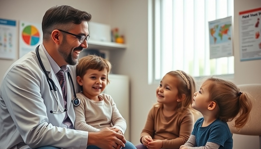 AI healthcare impact: Doctor engaging with children, clinic setting.
