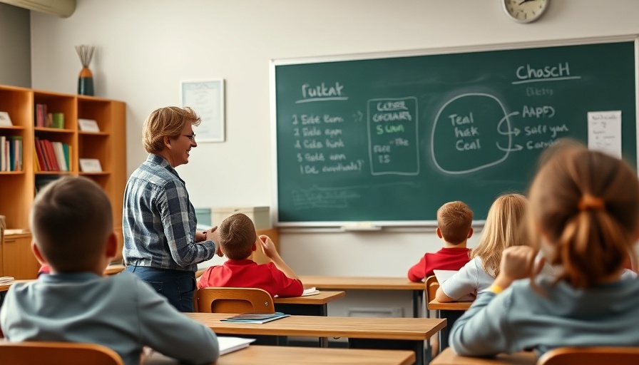 Math therapist guiding student at chalkboard in classroom setting