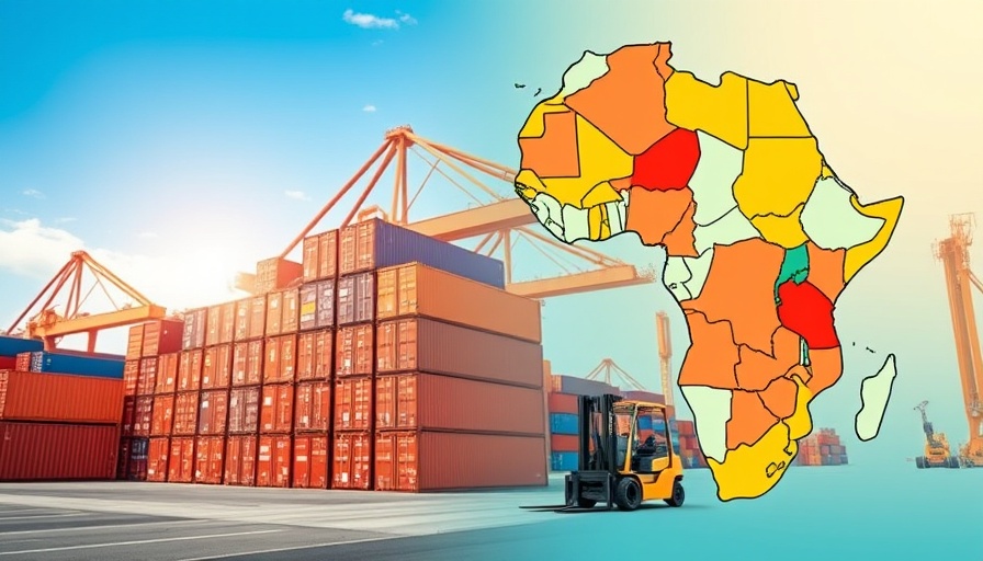 Map of Africa and port scene illustrating global supply chain.