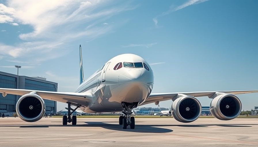 Boeing 787-9 aircraft parked on tarmac with clear sky.