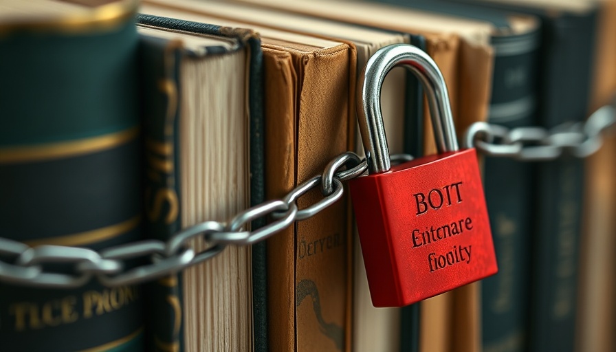 Books chained with a red padlock symbolizing book bans.