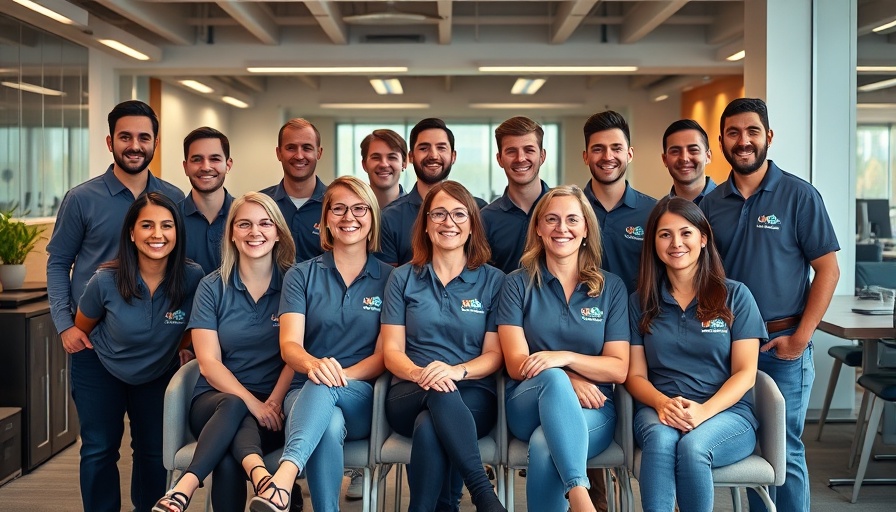 Group of diverse individuals in purple shirts, digital banking team.