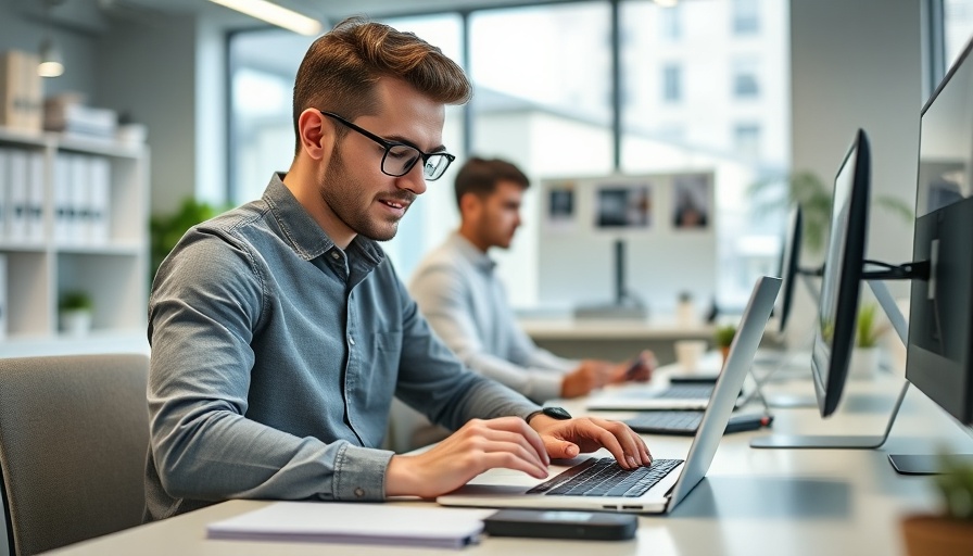 Professional using Zelle payments in a modern office setting.