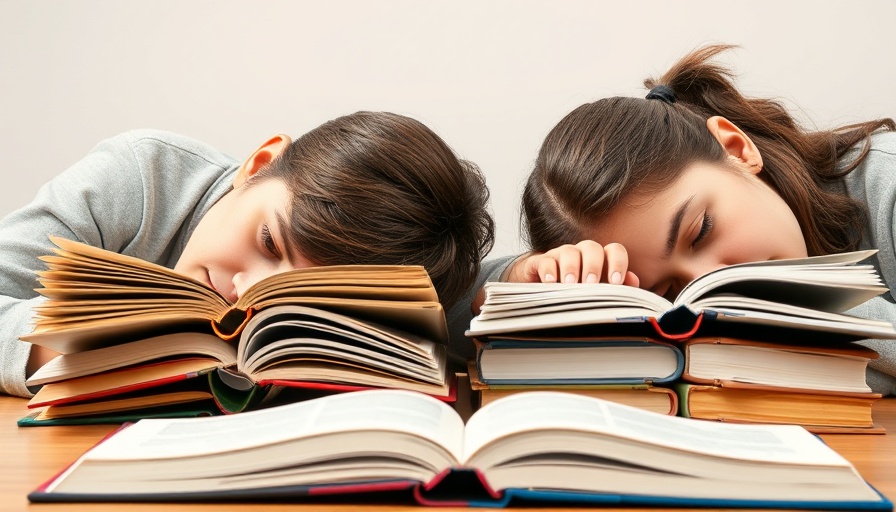 Exhausted students sleeping on textbooks, illustrating college challenges.