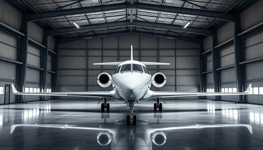 Sleek private jet in a hangar, representing private aviation.