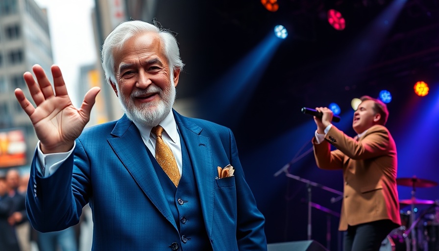 King Charles III beside a vibrant concert scene with Davido performing.
