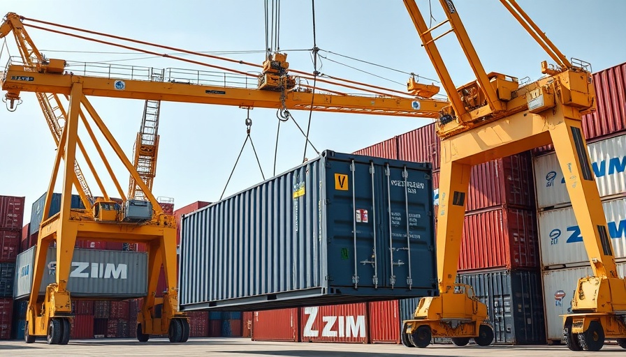 Industrial cranes lifting container with ZIM branding, symbolizing net income.