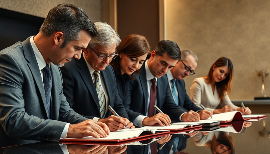 Professionals signing Congo Port Expansion Financing documents in formal setting.