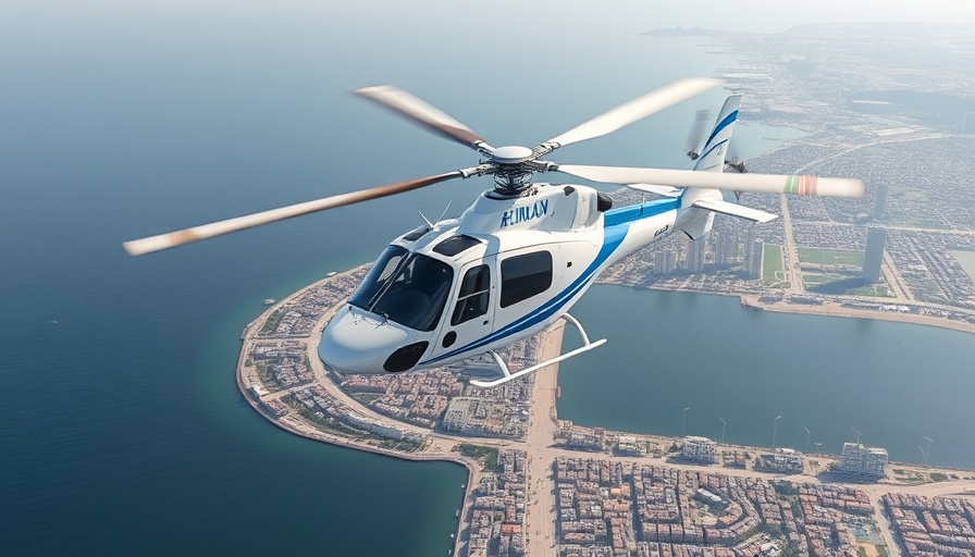 H160 helicopter flying over coastal city during offshore operations