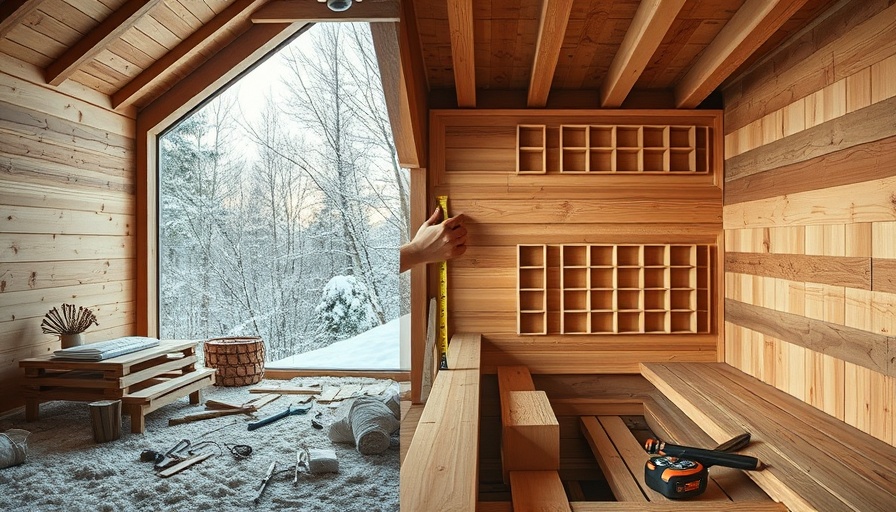 Creative collage of DIY sauna construction elements and tools.