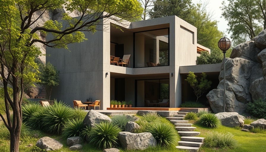 Sustainable architecture in Barcelona: concrete house surrounded by nature.