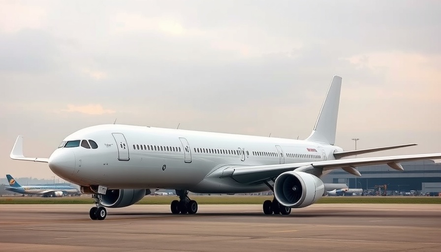 Sleek A330-300 freighter on tarmac under cloudy sky.