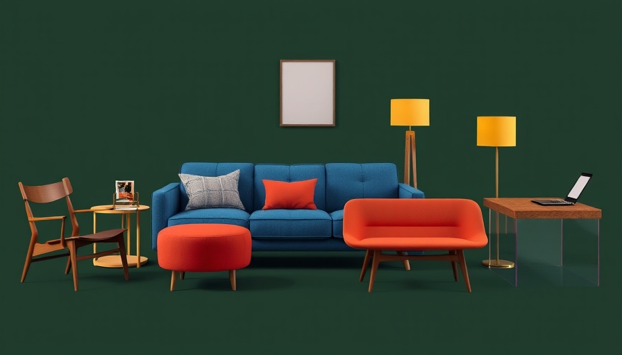 Diverse and stylish affordable furniture on Amazon against green background.