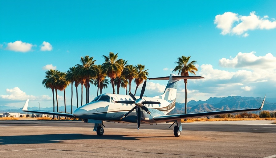King Air 300 with 7-blade Whisper Prop on tarmac with scenic background.