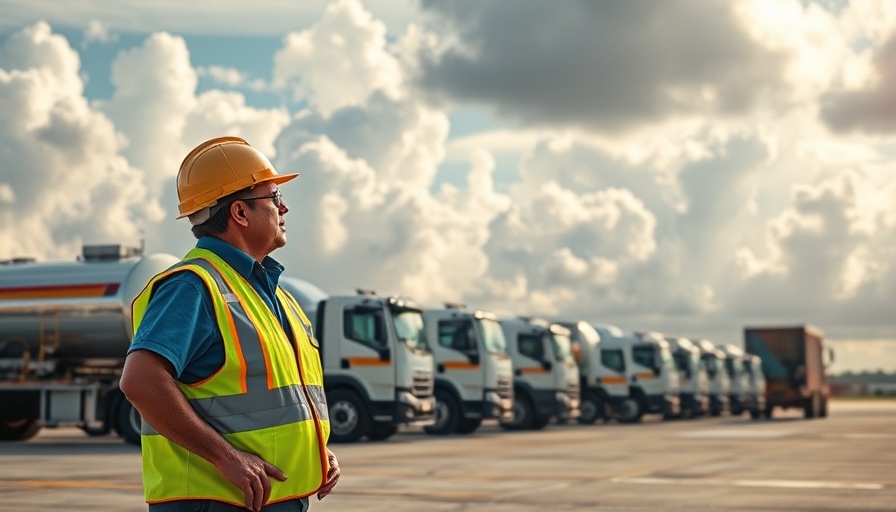 Sustainable Aviation Fuel at Fort Lauderdale Executive Airport: workers and fuel trucks.