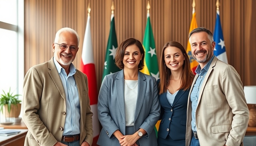 Professionals' meeting at Beja Airport Maintenance Hangar with flags backdrop.