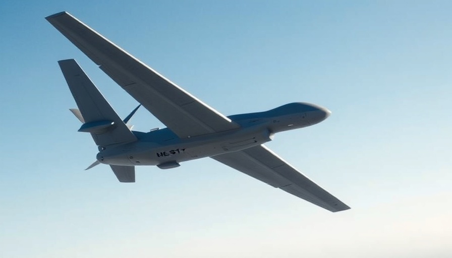 GA-ASI MQ-9 drone banking against the blue sky.