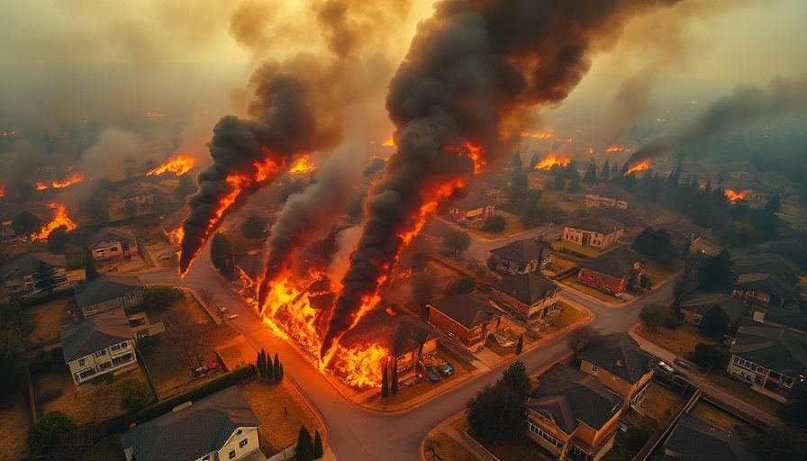 South Korea wildfires engulf rural houses in dramatic aerial view.