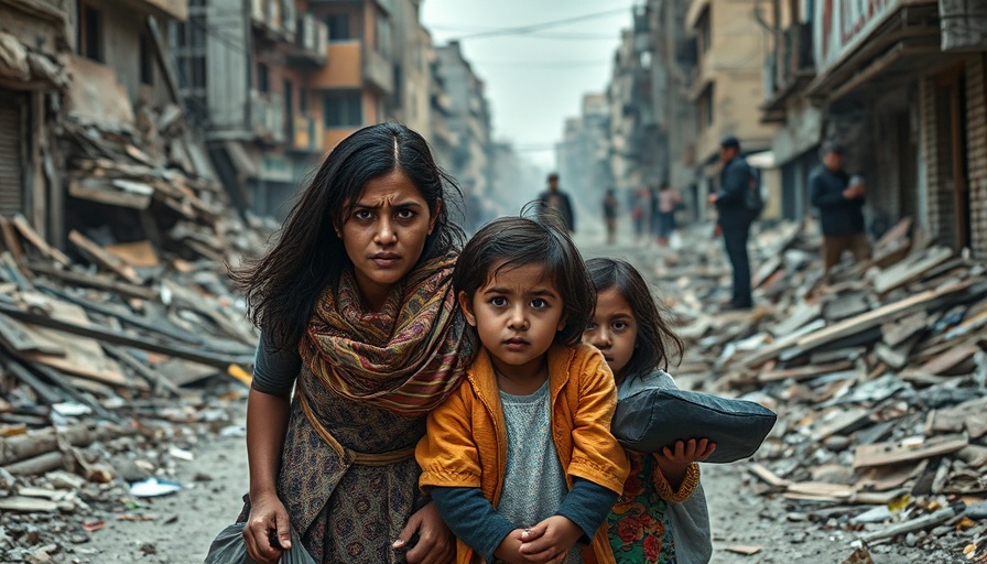 Humanitarian Crisis in Gaza: Displaced family in conflict zone.