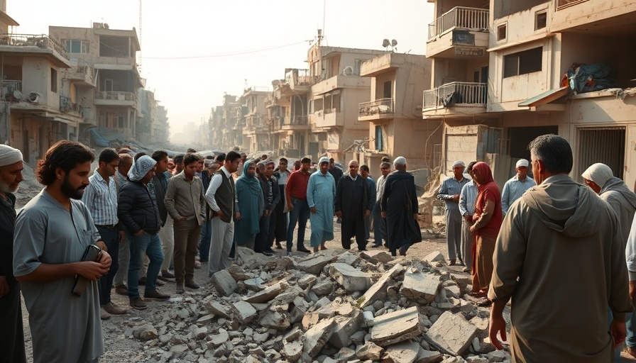 US air strikes aftermath in Yemen, somber scene with rubble inspection.