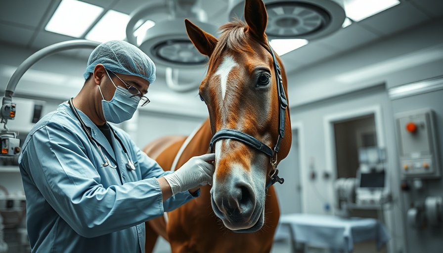 Veterinarian gently tending to anesthetized horse in clinic.