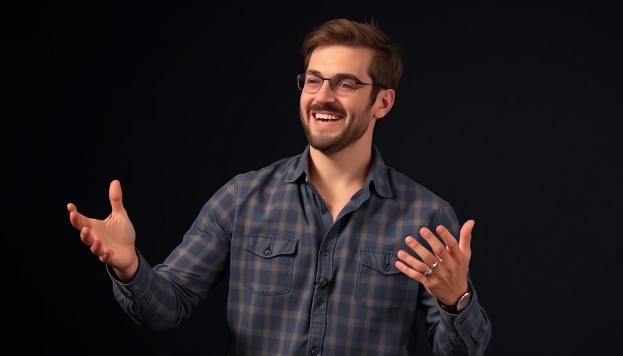 Man discussing LLM lifecycle data challenges, gesturing with hands.