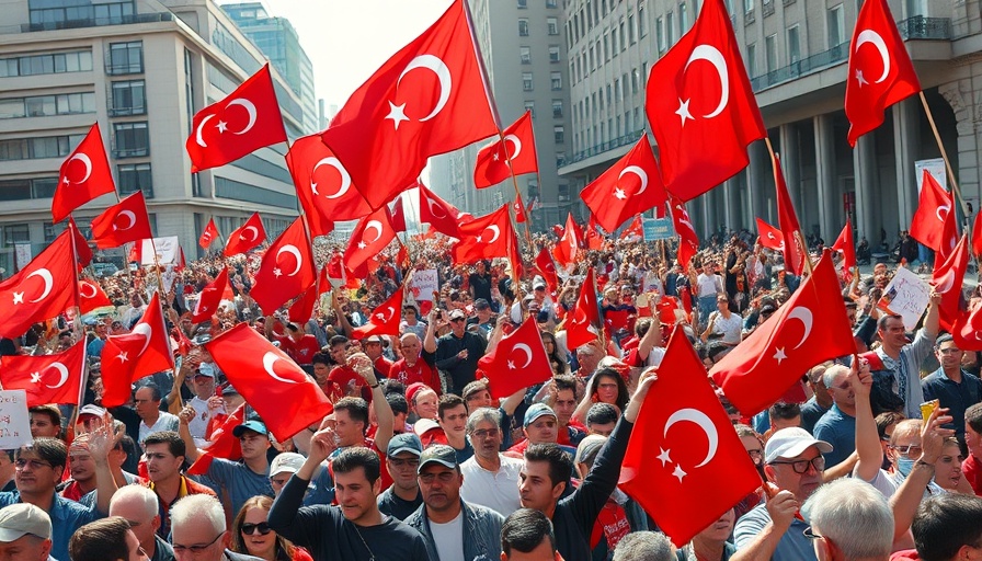 Turkey's Protest Against İmamoğlu's Arrest with large crowd and flags.