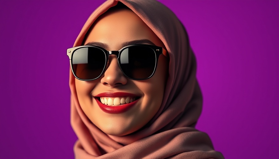 Young Muslim woman in Germany smiling in vibrant setting.