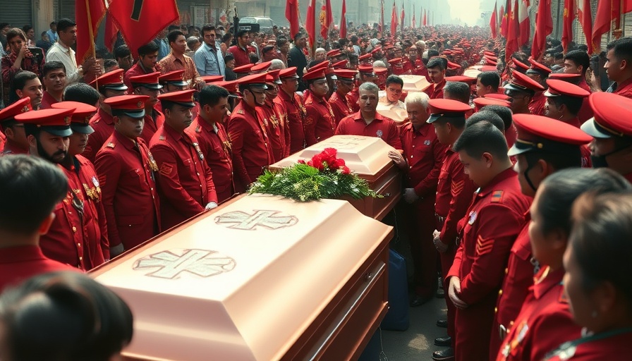 Funeral for Gaza paramedics targeted, mourners in red uniforms.