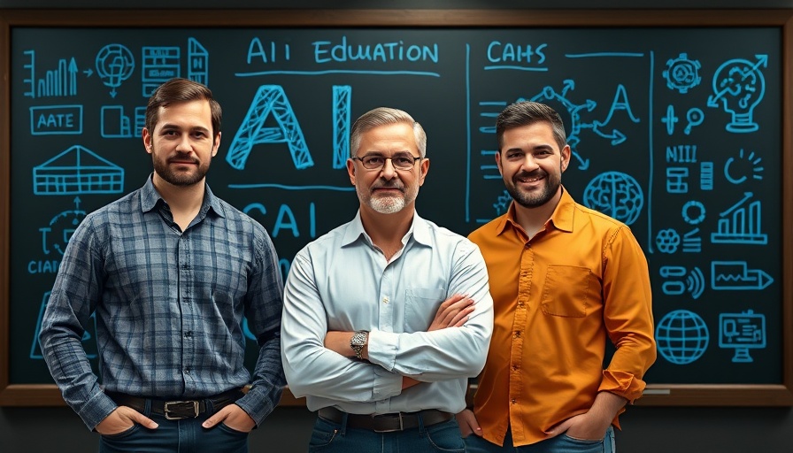 Three men discussing Privacy-Preserving AI at Home with digital notes in background.
