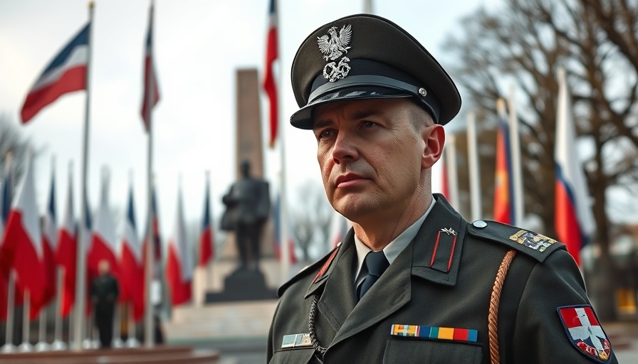 Polish officer discusses potential Russia threat in Suvalki near monument.