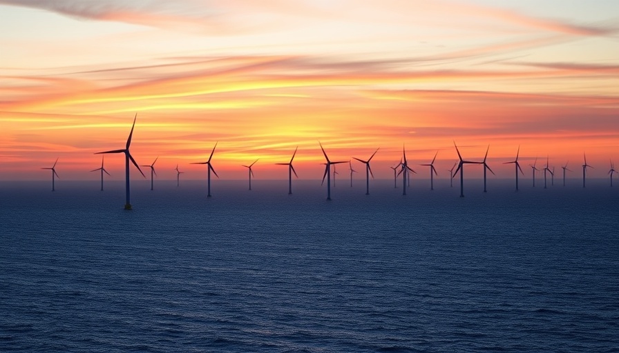 Offshore wind farms impact on marine ecosystem at sunset.