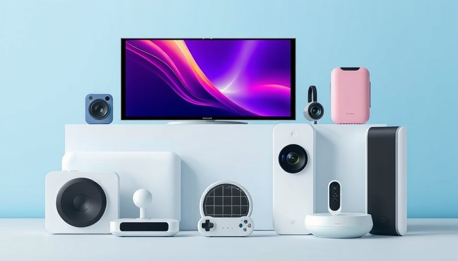 Assorted sleek air quality devices on light blue background.