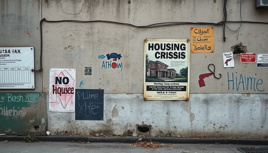 Urban wall with housing crisis poster indicating challenges for young adults.