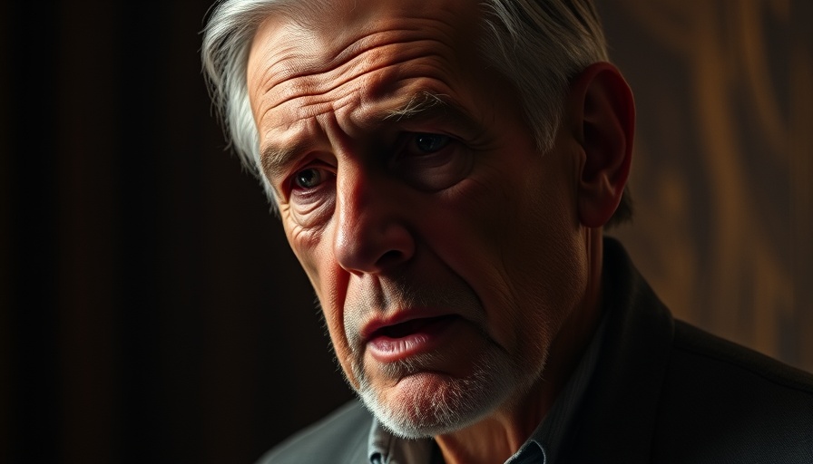 Elderly male speaking under dramatic lighting; Trump's net worth drops.