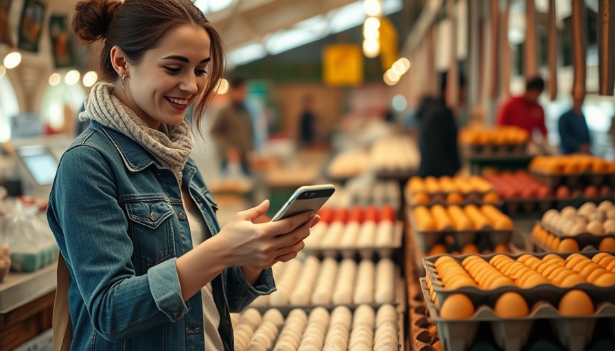 Mobile money transaction in a market setting with egg trays.