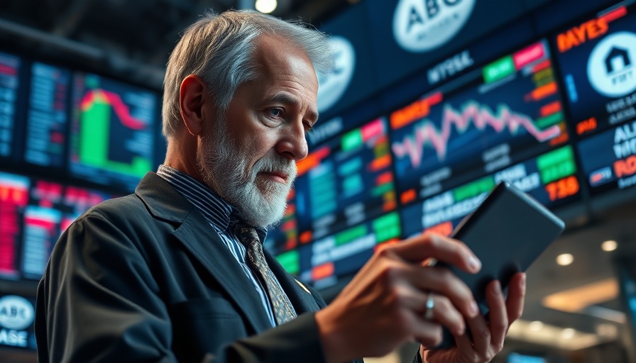 Older man analyzing stock data amid global market decline backdrop.